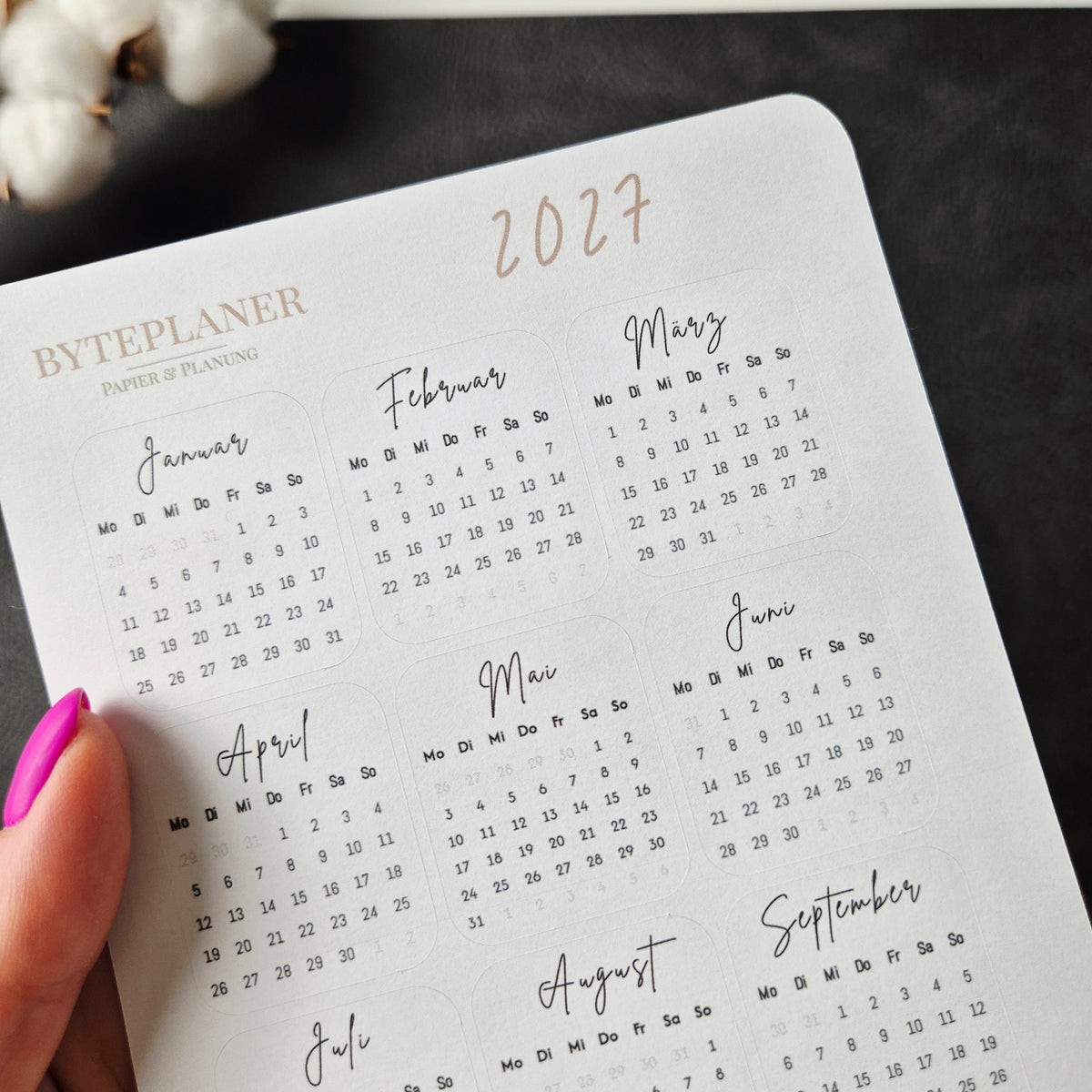 Jahresübersicht 2027 Sticker | Kalender Sticker für Planer, Bujo & Journal