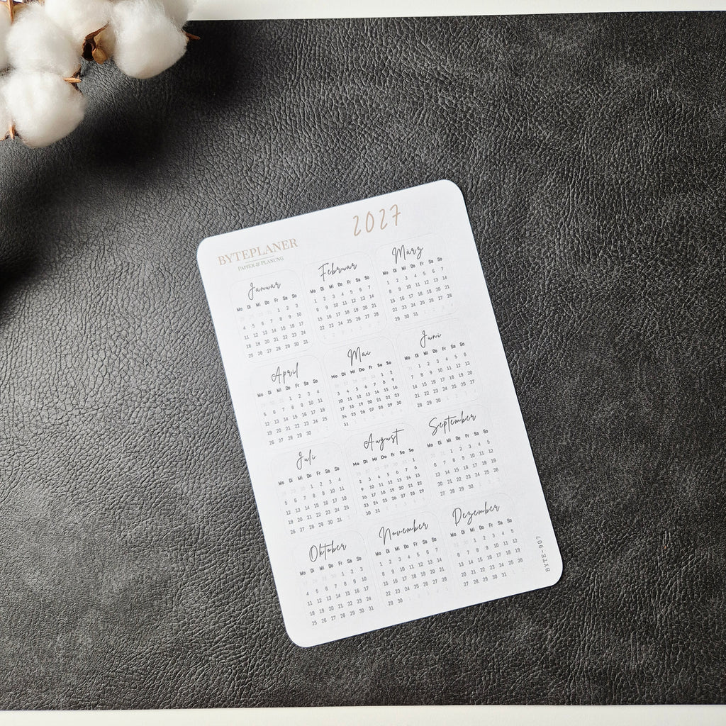 Jahresübersicht 2027 Sticker | Kalender Sticker für Planer, Bujo & Journal