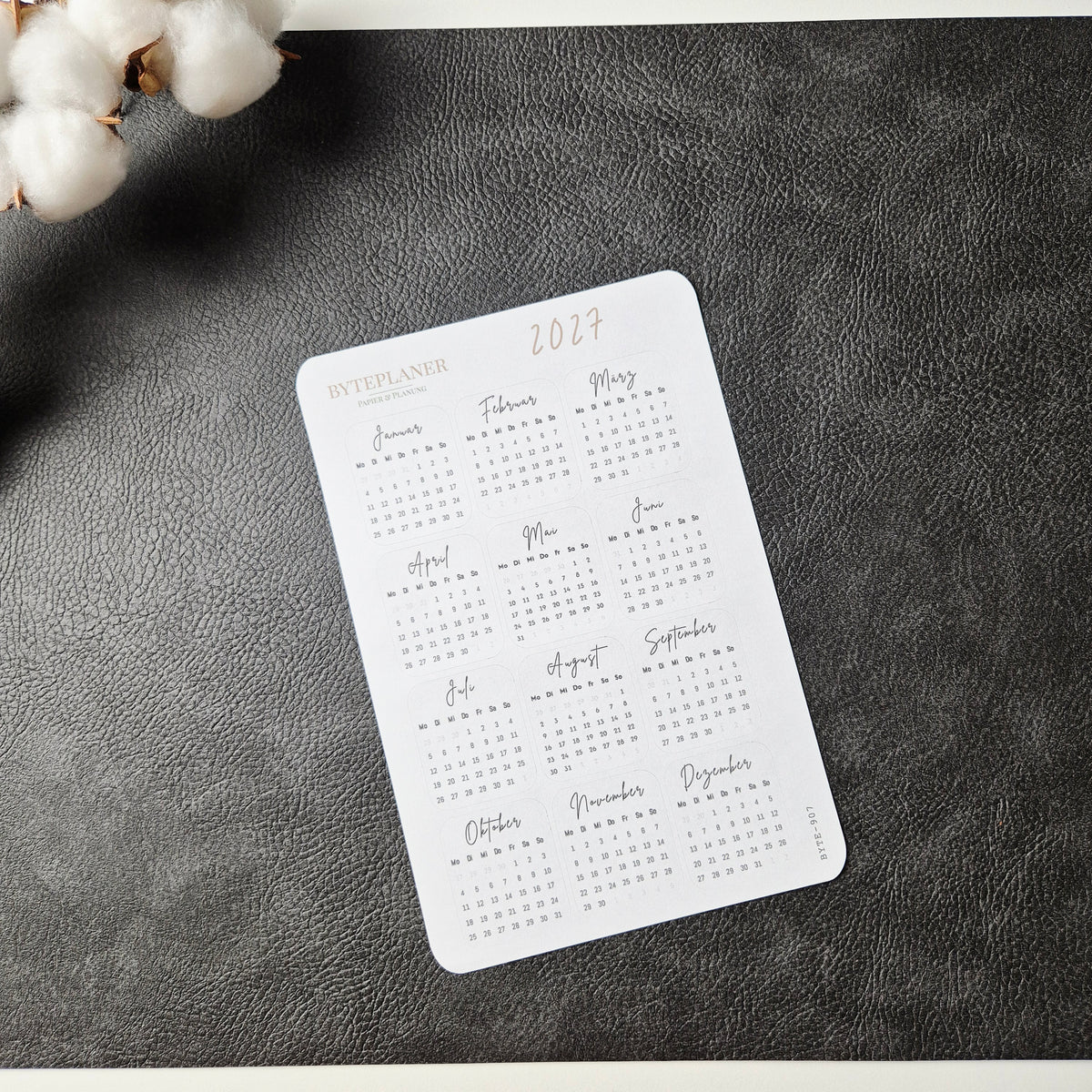 Jahresübersicht 2027 Sticker | Kalender Sticker für Planer, Bujo & Journal