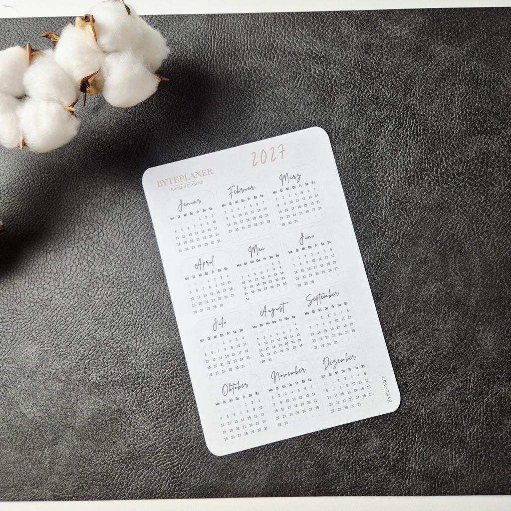Jahresübersicht 2027 Sticker | Kalender Sticker für Planer, Bujo & Journal