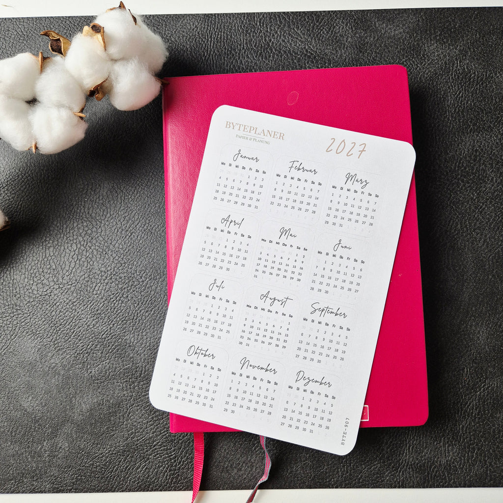 Jahresübersicht 2027 Sticker | Kalender Sticker für Planer, Bujo & Journal