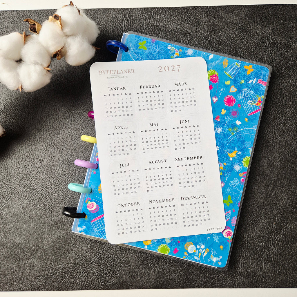 Jahresübersicht 2027 Sticker | Kalender Sticker für Planer, Bujo & Journal