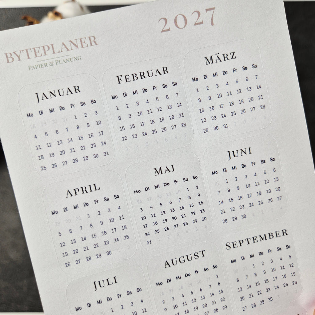 Jahresübersicht 2027 Sticker | Kalender Sticker für Planer, Bujo & Journal