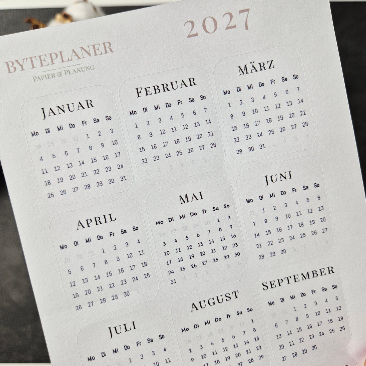 Jahresübersicht 2027 Sticker | Kalender Sticker für Planer, Bujo & Journal