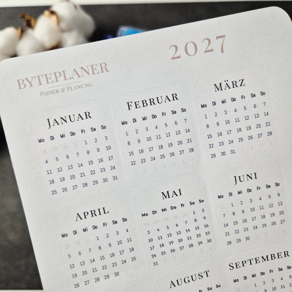 Jahresübersicht 2027 Sticker | Kalender Sticker für Planer, Bujo & Journal