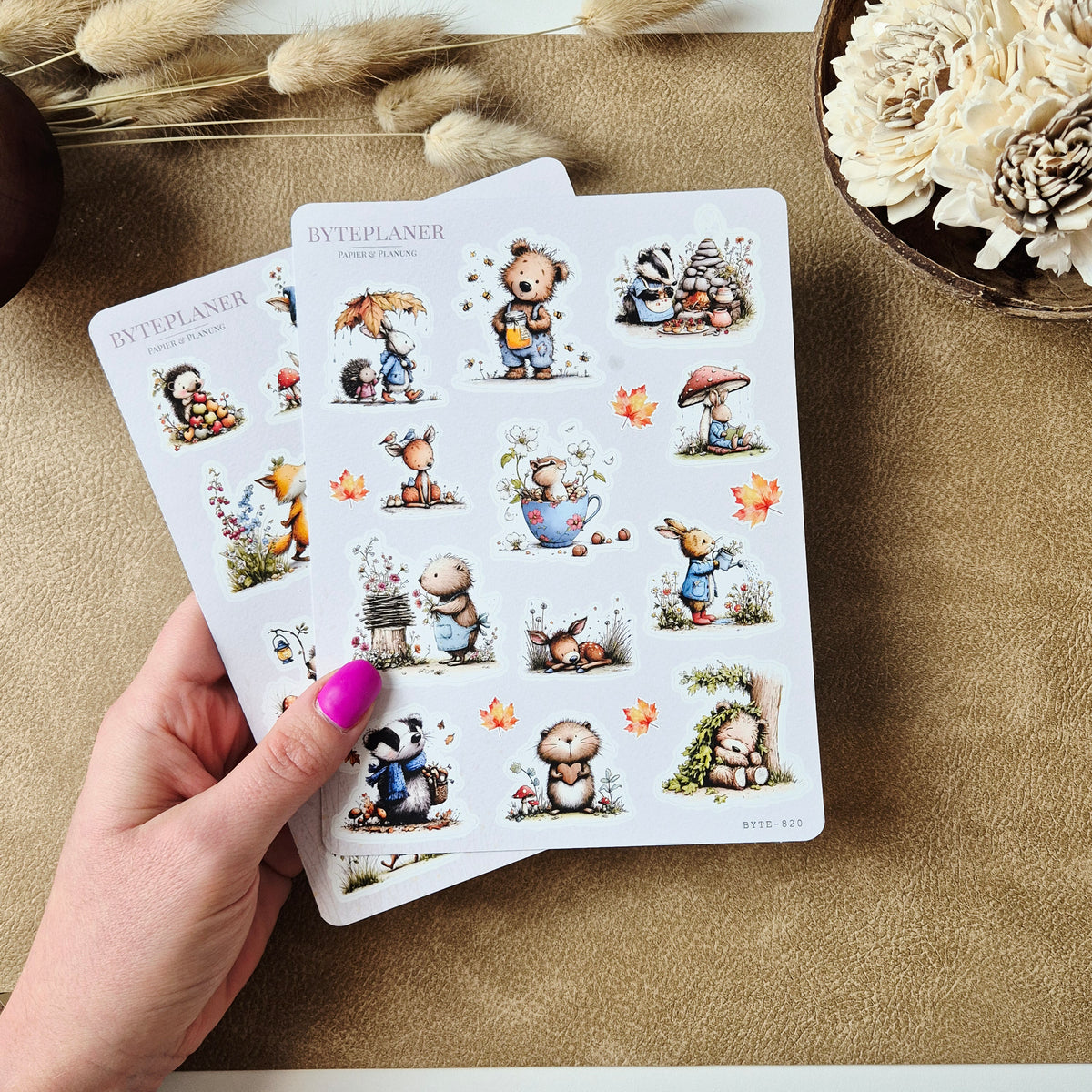 Waldtier Stickerbogen 2er-Set – Herbst Sticker für Planer & Bullet Journal