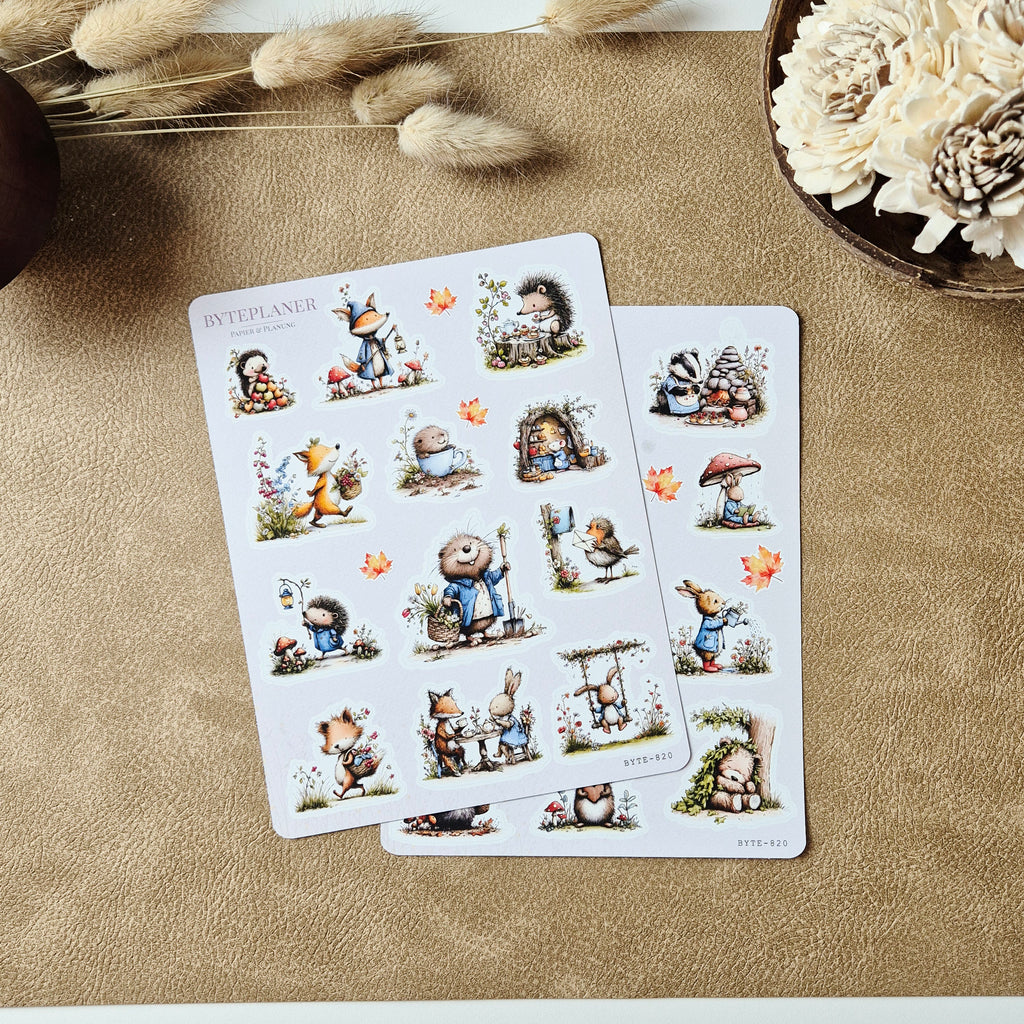 Waldtier Stickerbogen 2er-Set – Herbst Sticker für Planer & Bullet Journal