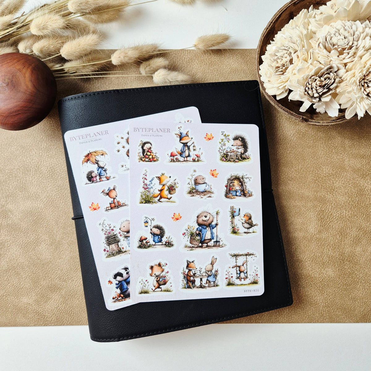 Waldtier Stickerbogen 2er-Set – Herbst Sticker für Planer & Bullet Journal