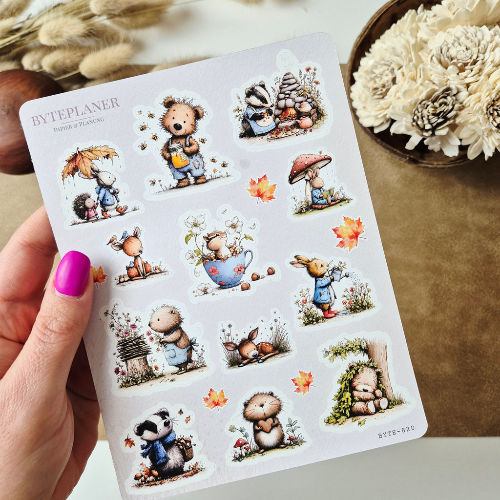 Waldtier Stickerbogen 2er-Set – Herbst Sticker für Planer & Bullet Journal