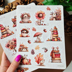 Herbst Sticker Set – niedliche Waldtiere, Kürbisse und Blätter, 2 Stickerbögen für Planer & Bullet Journal