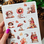Herbst Sticker Set – niedliche Waldtiere, Kürbisse und Blätter, 2 Stickerbögen für Planer & Bullet Journal