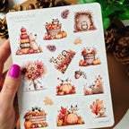 Herbst Sticker Set – niedliche Waldtiere, Kürbisse und Blätter, 2 Stickerbögen für Planer & Bullet Journal