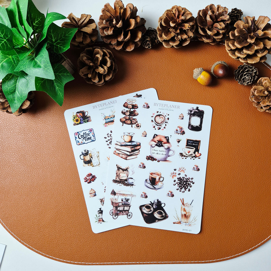 Kaffee Sticker Set – 2 Stickerbögen für Planer, Bullet Journal & Scrapbooking