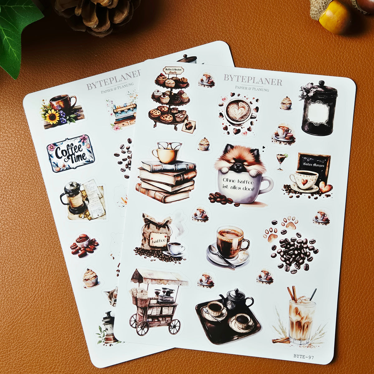 Kaffee Sticker Set – 2 Stickerbögen für Planer, Bullet Journal & Scrapbooking