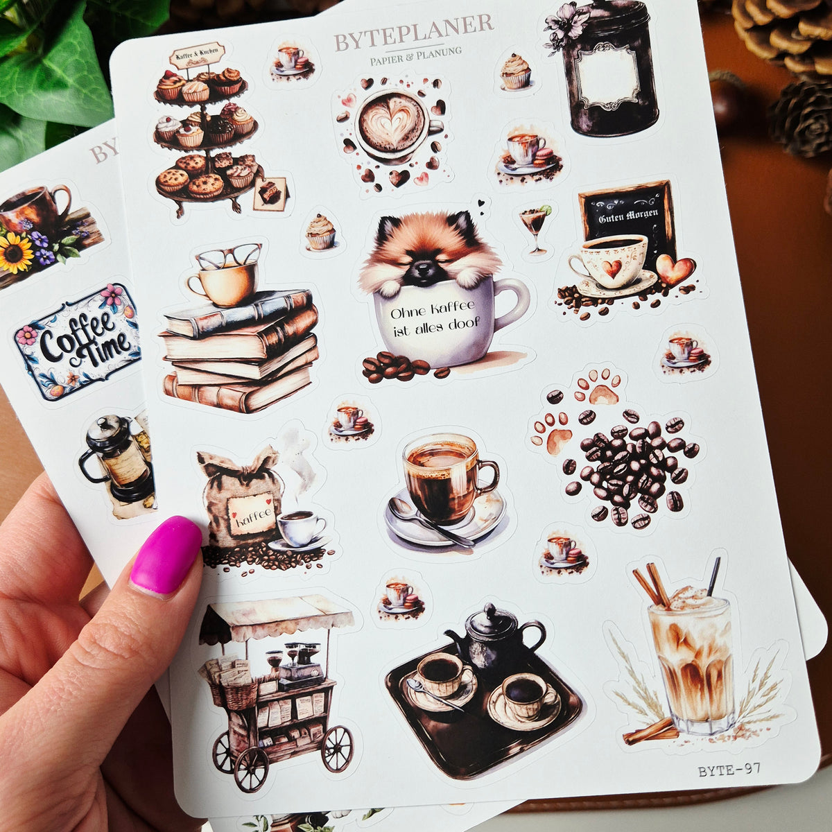 Kaffee Sticker Set – 2 Stickerbögen für Planer, Bullet Journal & Scrapbooking