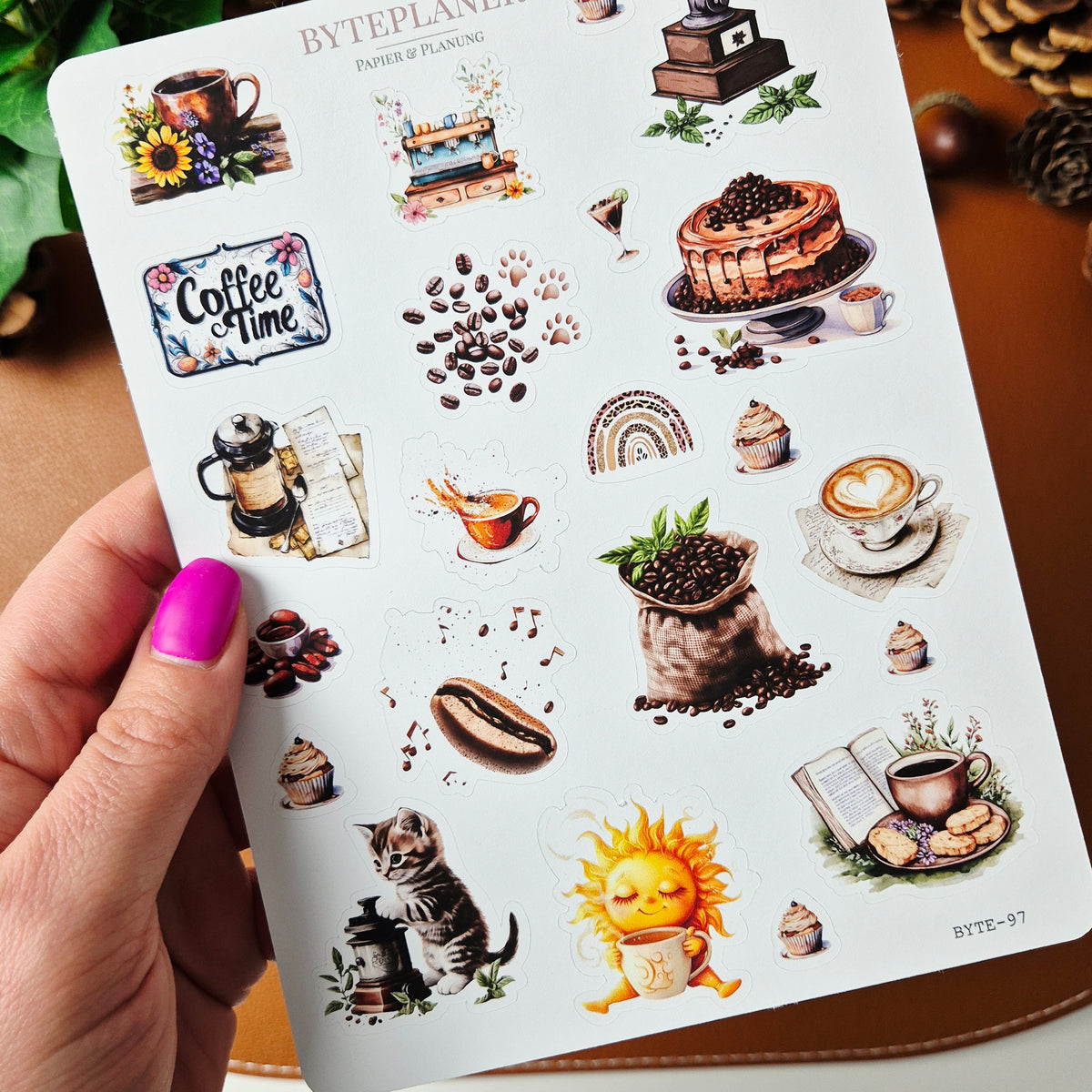 Kaffee Sticker Set – 2 Stickerbögen für Planer, Bullet Journal & Scrapbooking