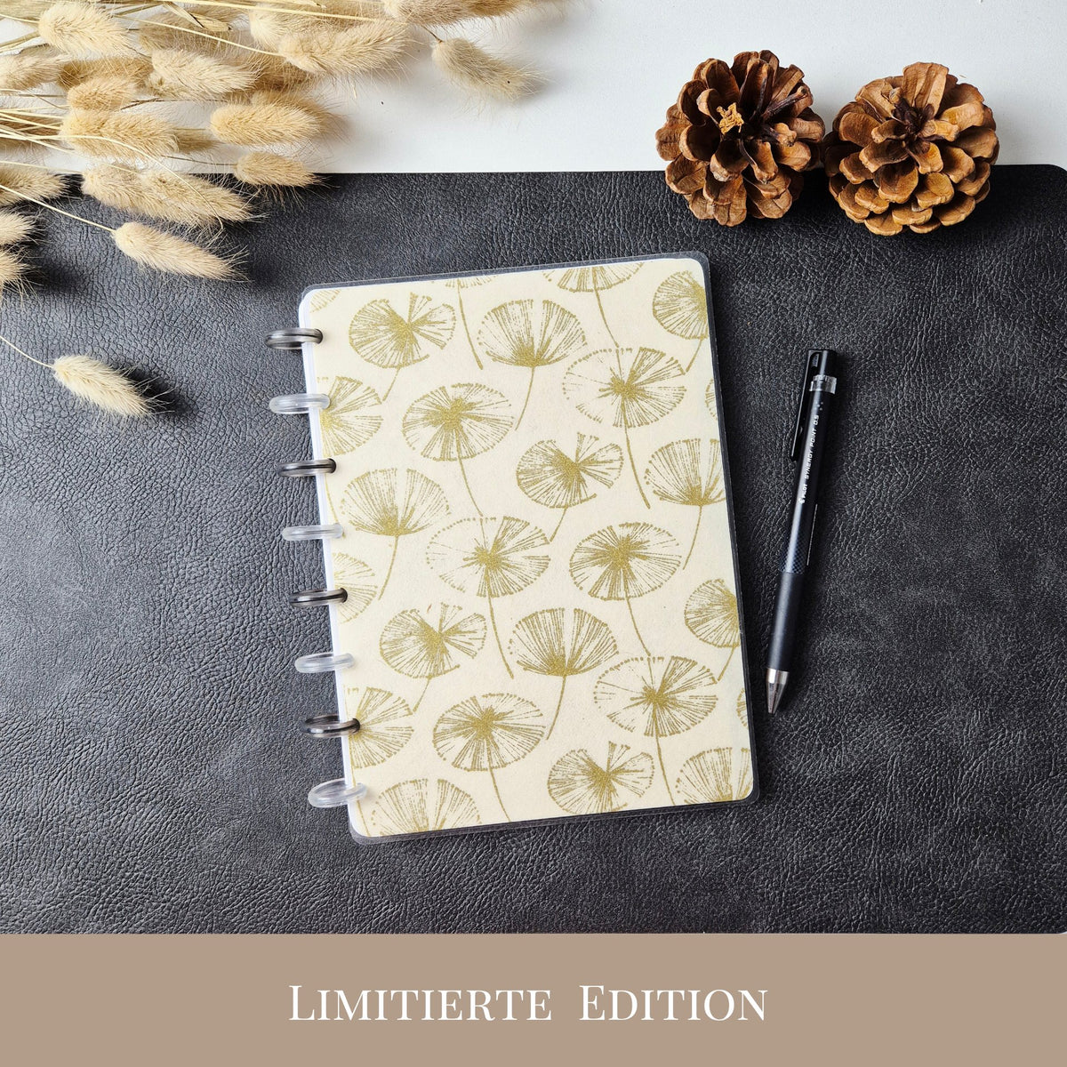 Discbound Notizbuch A5 Pusteblumen – gepunktet Creme-Gold Vintage-Design