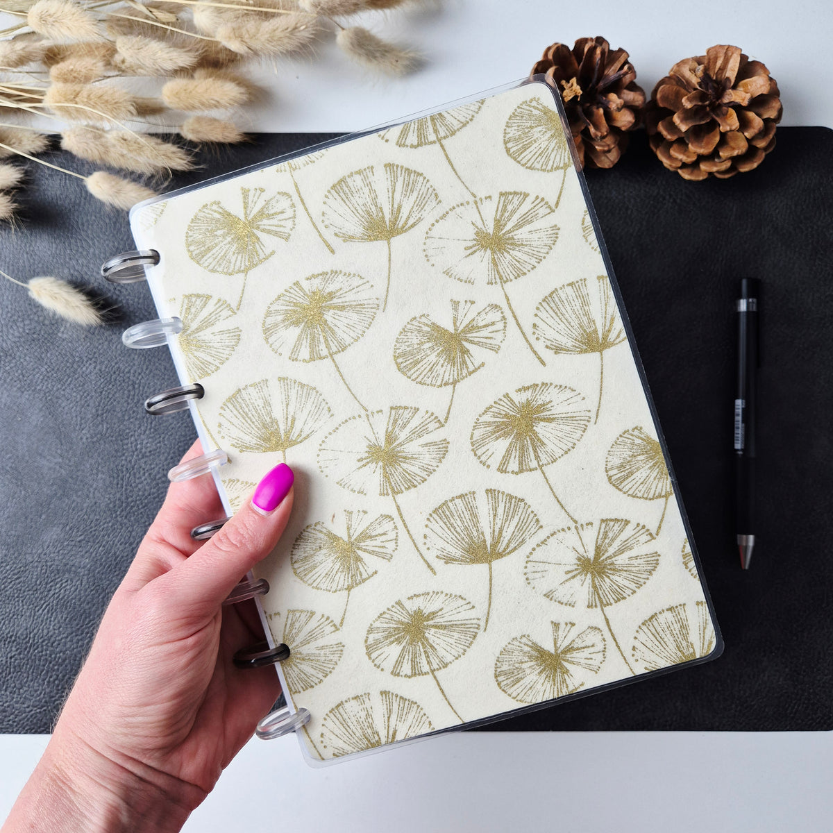 Discbound Notizbuch A5 Pusteblumen – gepunktet Creme-Gold Vintage-Design