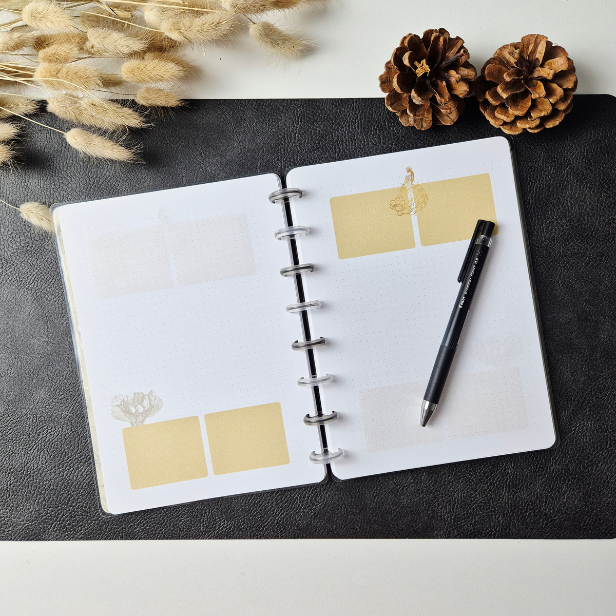 Discbound Notizbuch A5 Pusteblumen – gepunktet Creme-Gold Vintage-Design