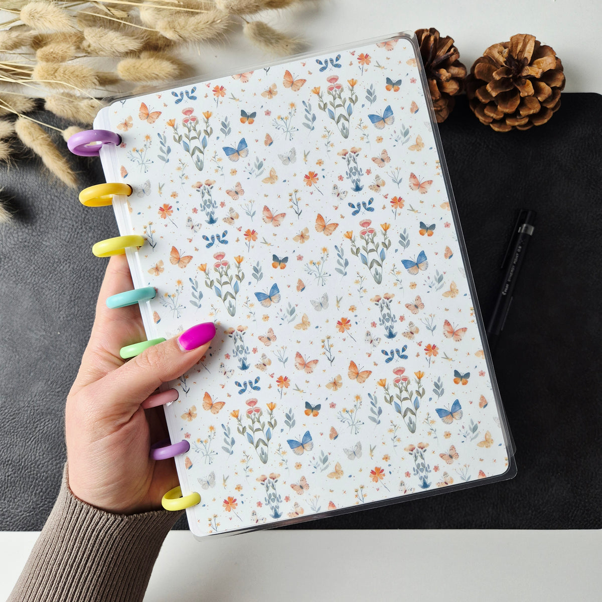 A5 Discbound Notizbuch mit Blumenmuster – handgemacht & flexibel