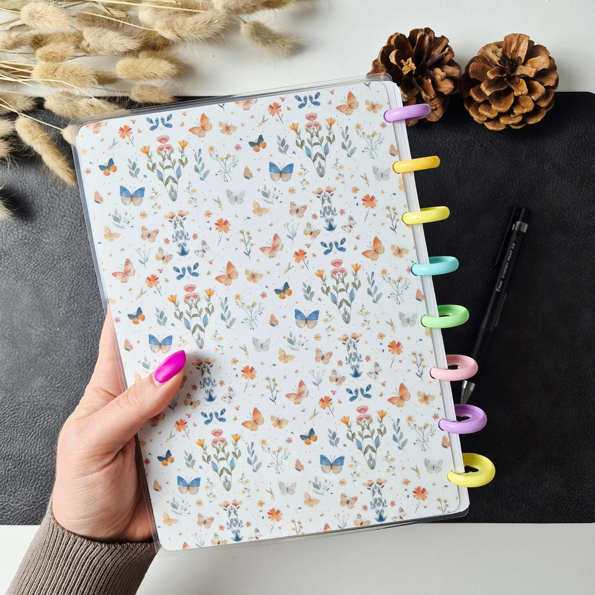 A5 Discbound Notizbuch mit Blumenmuster – handgemacht & flexibel