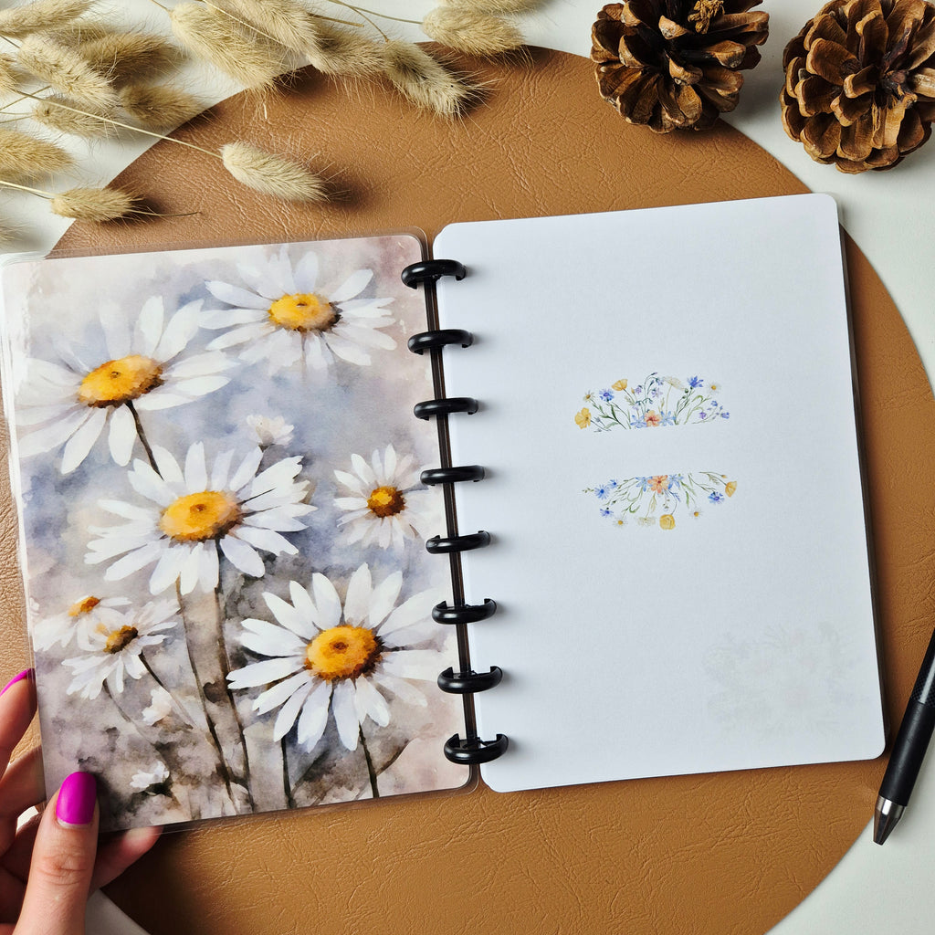 Discbuch A5 | Aquarell Gänseblümchen & Schmetterling Notizbuch