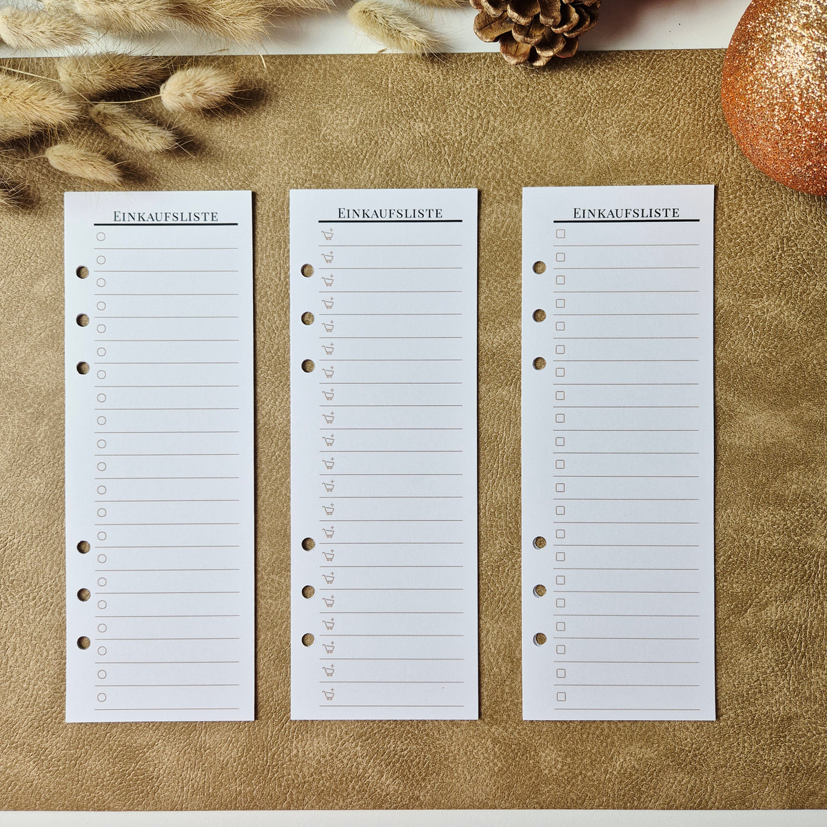 Einkaufsliste A5 Halb – schmale Planereinlagen, minimalistisches Listenlayout