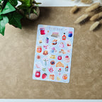 Stickerbogen Frühstück & Tee – Gebäck, Blumen und Bücher in Pastell