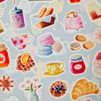 Stickerbogen Frühstück & Tee – Gebäck, Blumen und Bücher in Pastell