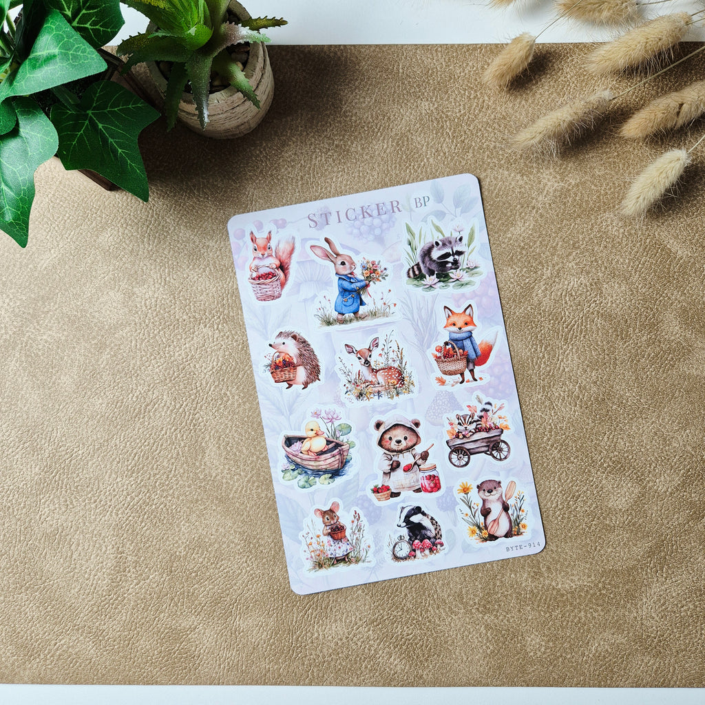 Stickerbogen Waldtiere in Aquarelloptik für Planer und Journals