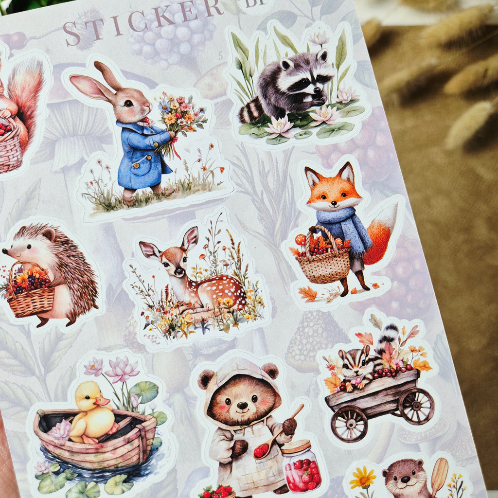 Stickerbogen Waldtiere in Aquarelloptik für Planer und Journals