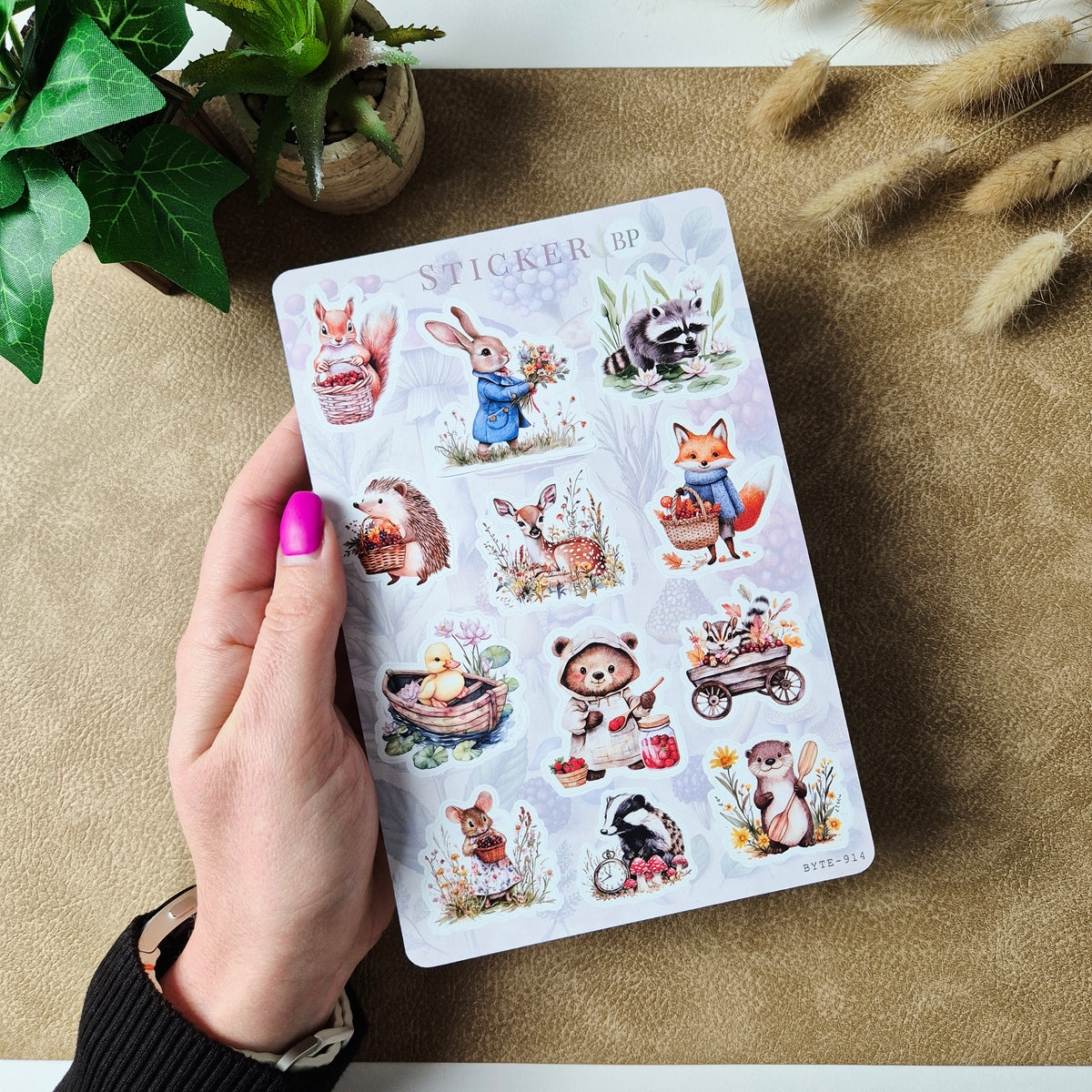 Stickerbogen Waldtiere in Aquarelloptik für Planer und Journals