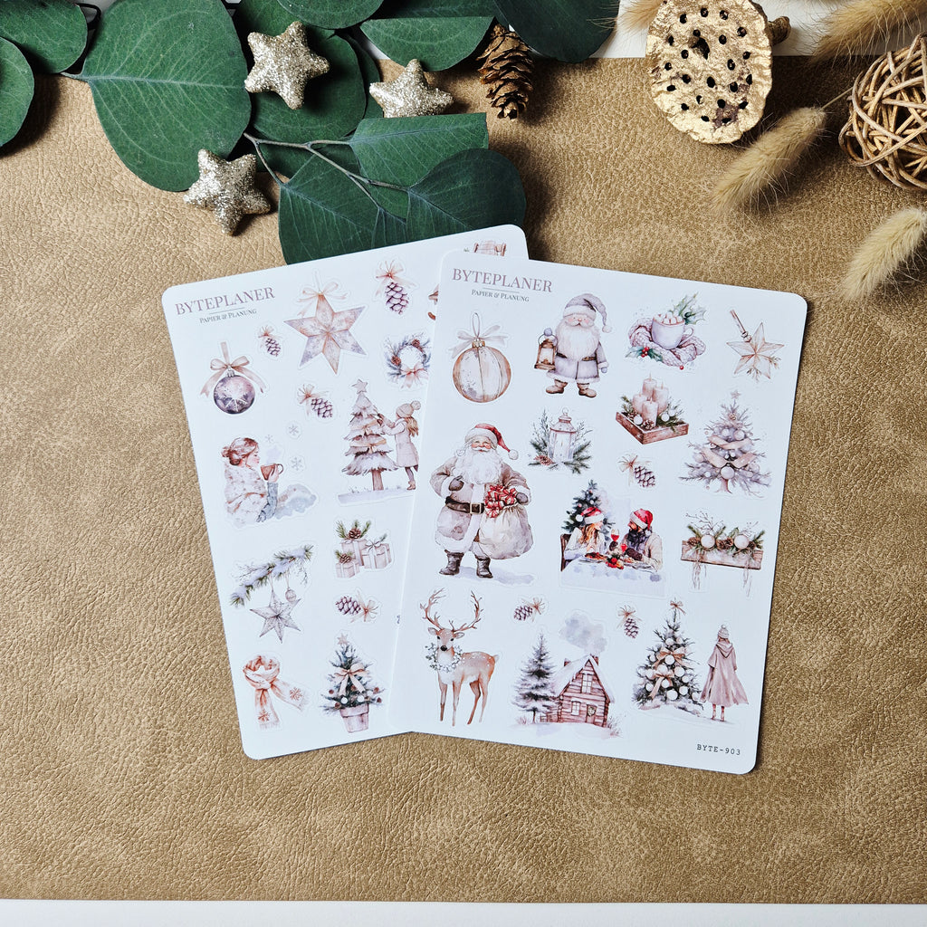 Weihnachtssticker im Aquarellstil