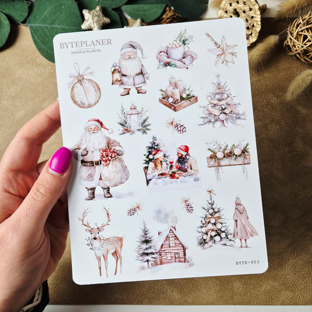 Weihnachtssticker im Aquarellstil