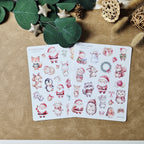 Weihnachtssticker im Aquarellstil – 2 Bögen mit Tiermotiven und Weihnachtsmännern