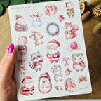 Weihnachtssticker im Aquarellstil – 2 Bögen mit Tiermotiven und Weihnachtsmännern