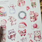 Weihnachtssticker im Aquarellstil – 2 Bögen mit Tiermotiven und Weihnachtsmännern