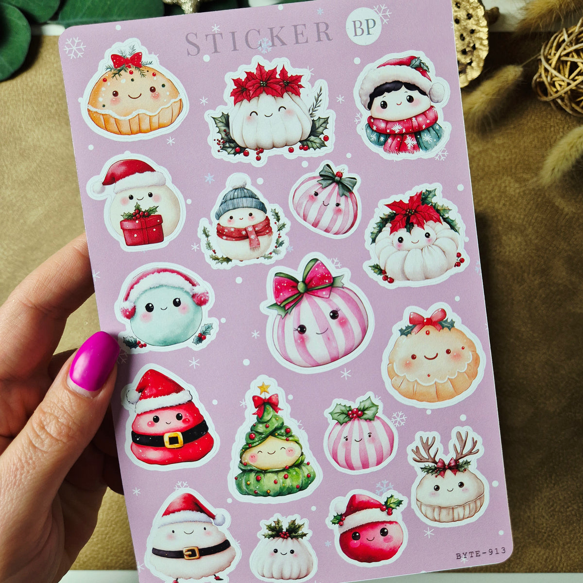 Weihnachts-Stickerbogen im Kawaii-Stil