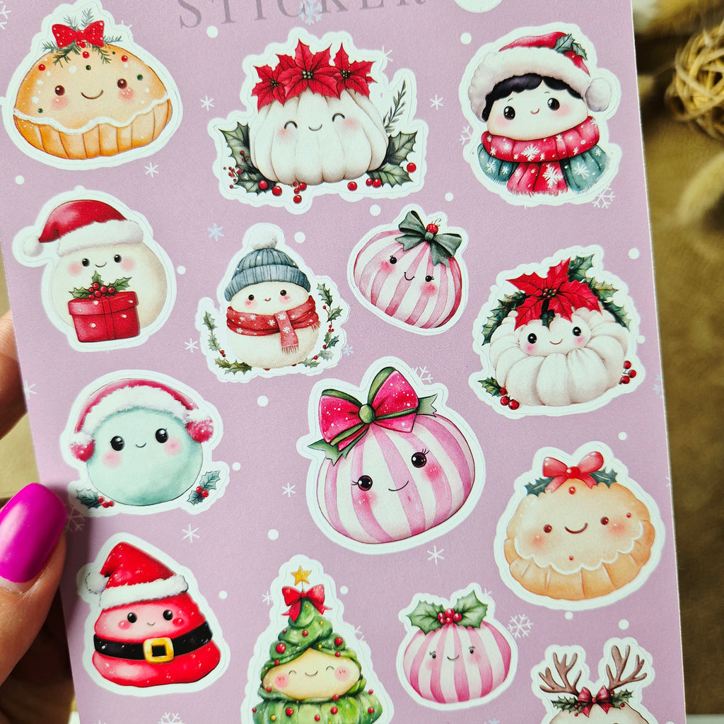 Weihnachts-Stickerbogen im Kawaii-Stil