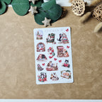 Weihnachtssticker mit Katzen und Büchern – Vintage-Stickerbogen für Journals