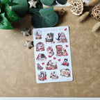 Weihnachtssticker mit Katzen und Büchern – Vintage-Stickerbogen für Journals
