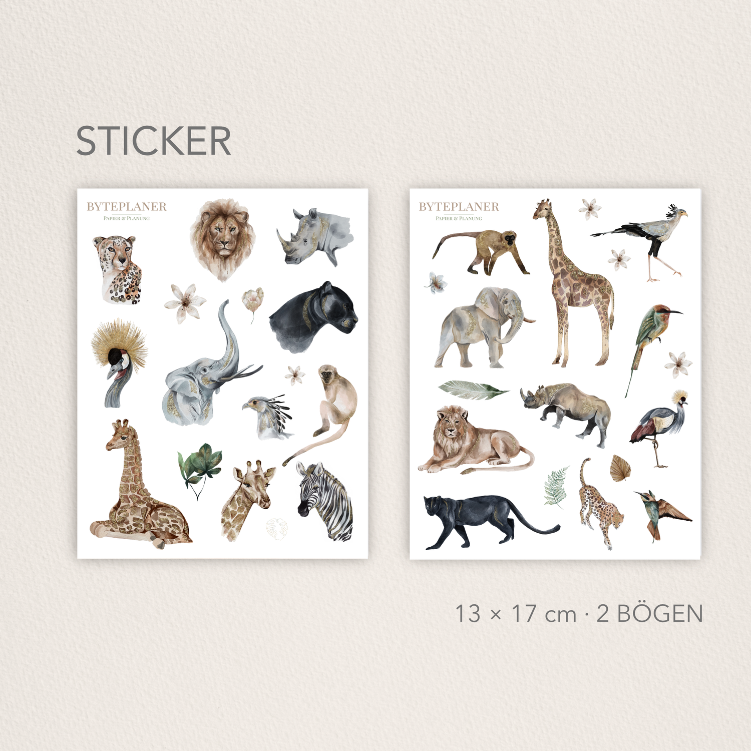 Aquarell Safari Stickerbogen Set