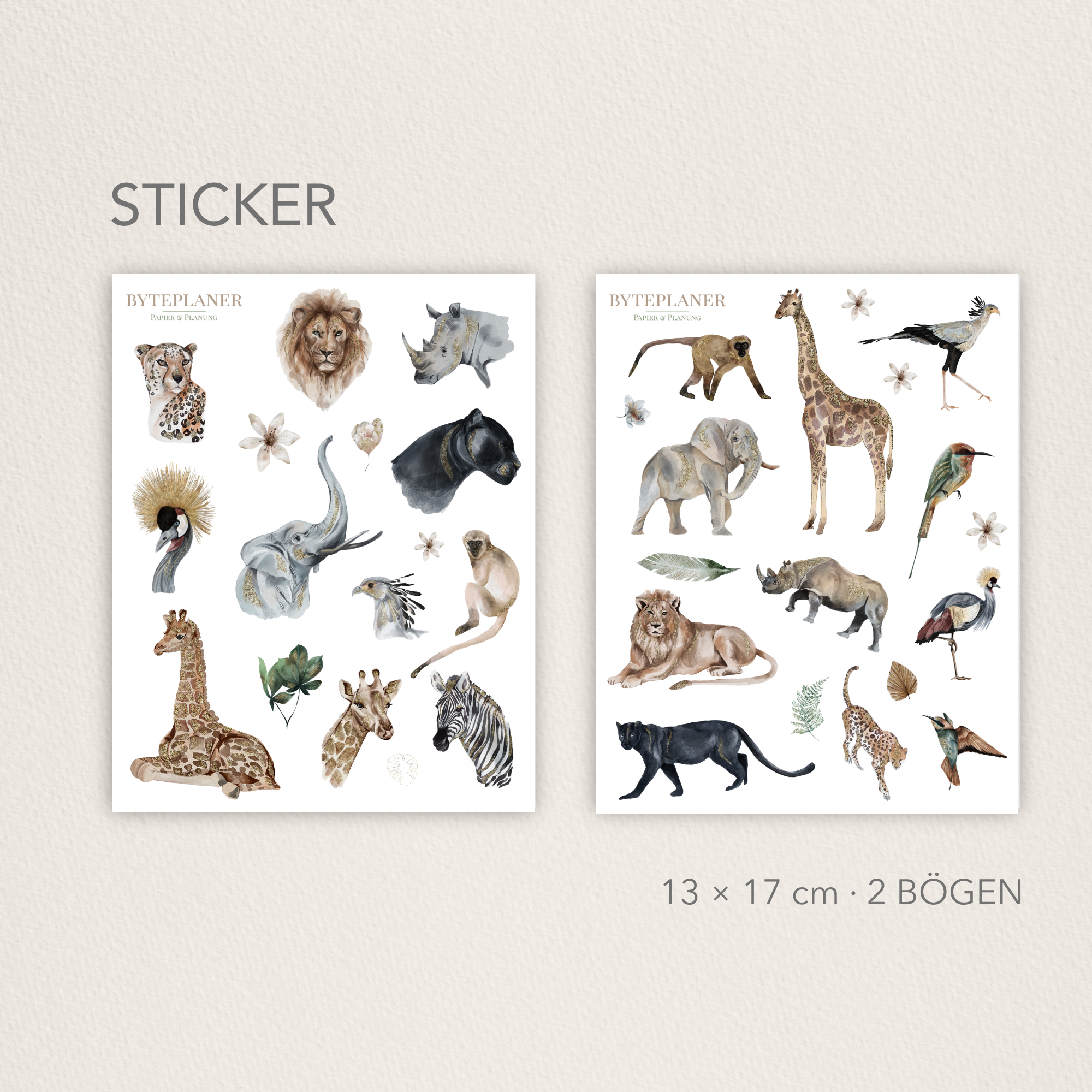 Aquarell Safari Stickerbogen Set