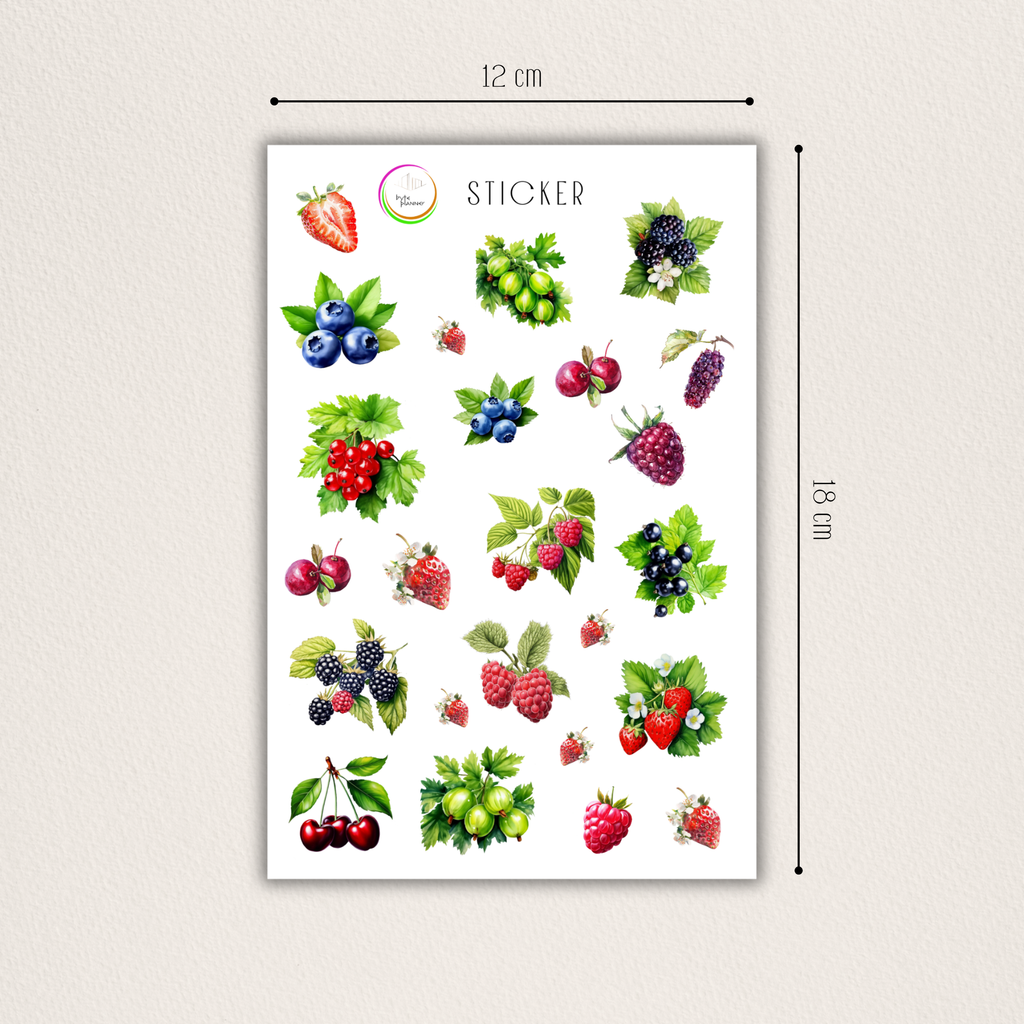 Aquarell-Stickerbogen mit Beerenmotiven – für Planer, Bullet Journal & Scrapbooking