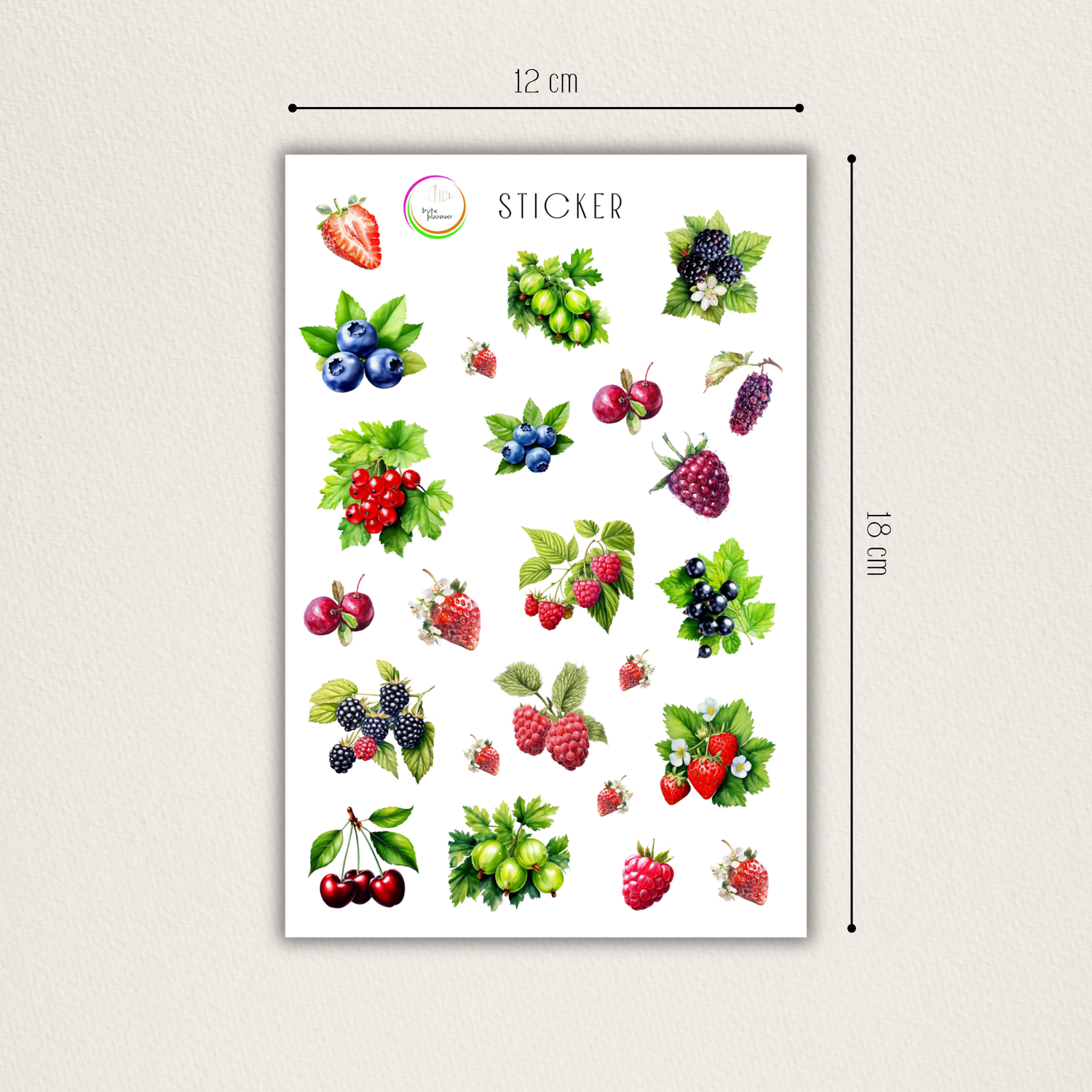 Aquarell-Stickerbogen mit Beerenmotiven – für Planer, Bullet Journal & Scrapbooking