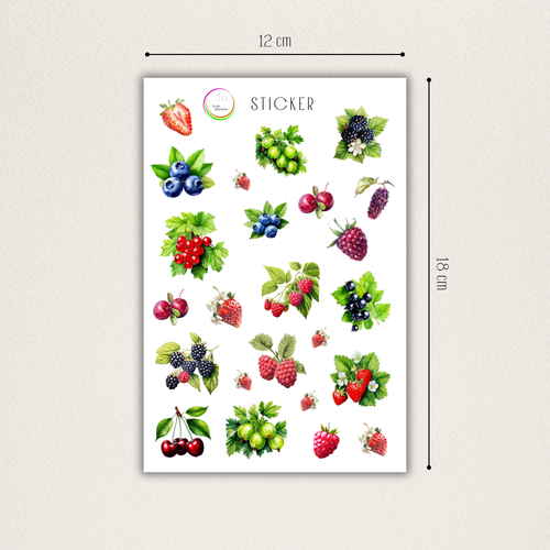 Aquarell-Stickerbogen mit Beerenmotiven – für Planer, Bullet Journal & Scrapbooking