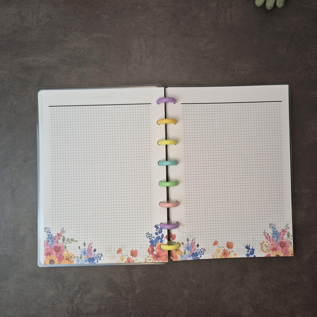 A5 Discbound Notizbuch mit Blumenmuster – handgemacht & flexibel