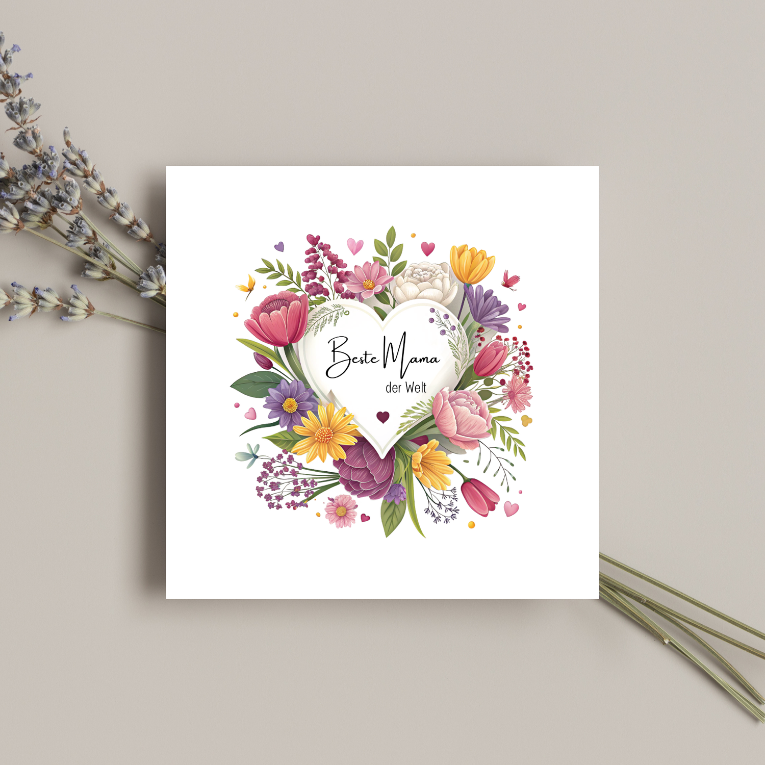 Details für Muttertagskarte „Beste Mama der Welt" – wie handgemalt mit Blumenkranz ansehen Muttertagskarte „Beste Mama der Welt" – wie handgemalt mit Blumenkranz