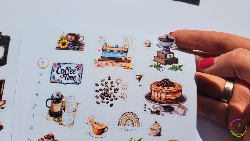 Coffee Sticker Set: Latte Art, Desserts, Cat in Cup