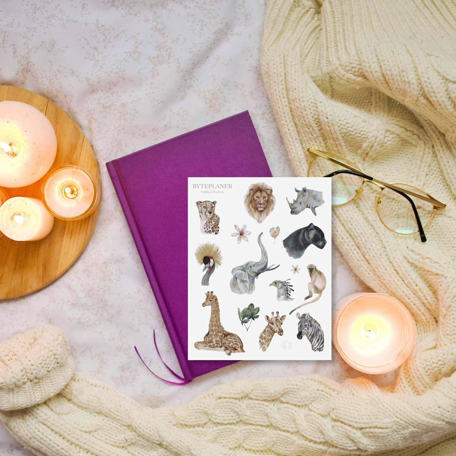 Aquarell Safari Stickerbogen Set